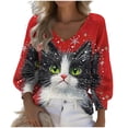 thumbnail image 1 of Neewe Christmas Women's Long-Sleeve V Neck Waffle T-Shirt Classic-Fit Shirt Soft Breathable Casual Tee Basic Tops, 1 of 3