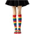 thumbnail image 1 of Neewe Cotton Rainbow Knee High Socks for Women, Colorful Striped Stay-Up Stretch Long Socks, Free Size, 1 of 3