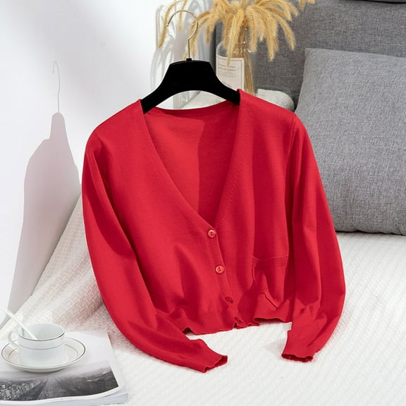 Neewe Cropped Cardigan Bolero Shrug for Women, Button Down Long Sleeve Knit Sweater for Dresses,for Jeans