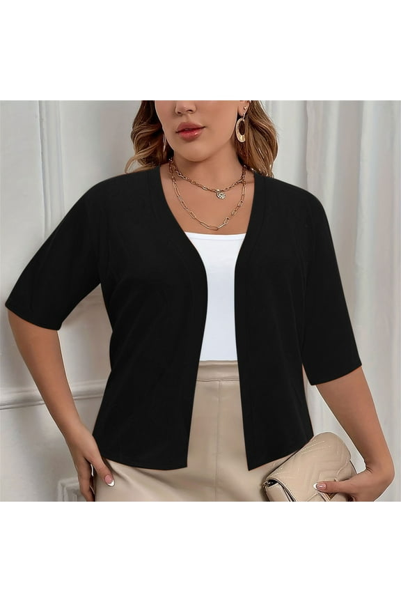 Cropped Cardigan Sweaters for Women 2025 Crew Neck Button Down Open Front Knit Bolero Shrugs