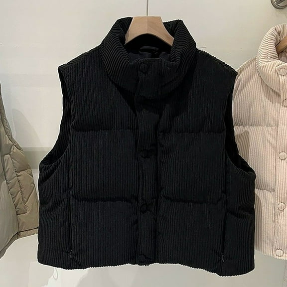 Neewe Cropped Puffer Vest Women Zip Up Stand Collar Sleeveless Padded Crop Puffy Vests