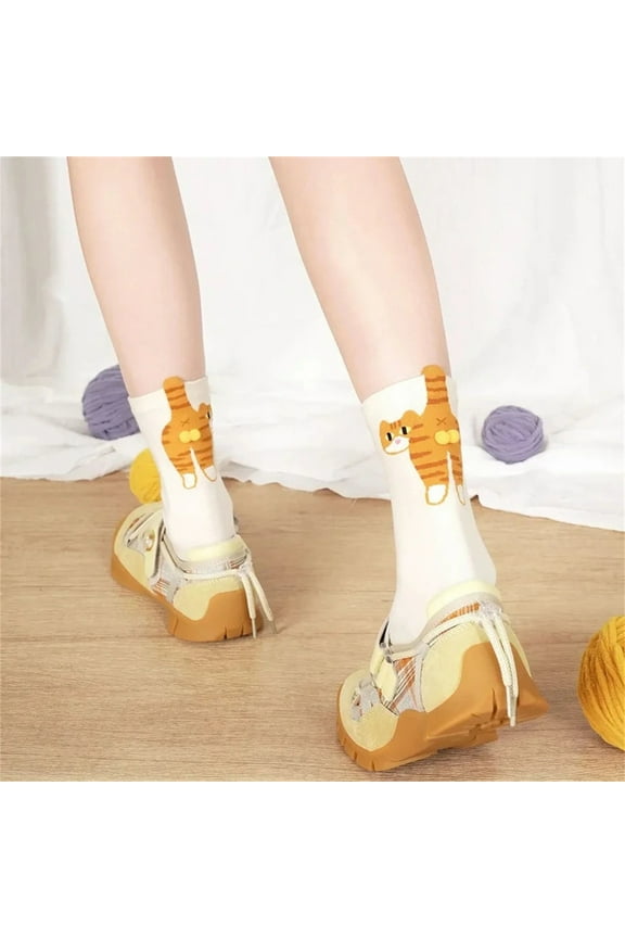 Cute Cats Pattern Crew Socks for Women Funny Novelty Summer Casual Socks