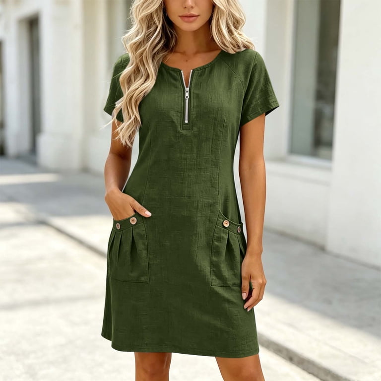 casual at home dresses Neewe Dresses for Women 2026 Summer Cotton Solid Dress Loose Casual Home Flowy Midi Dress with Pockets, Women's, Size: Large