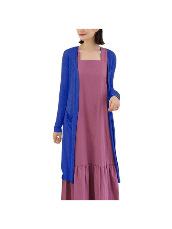 Essential Solid Open Front Maxi Long Knitted Cardigan Sweater for Women