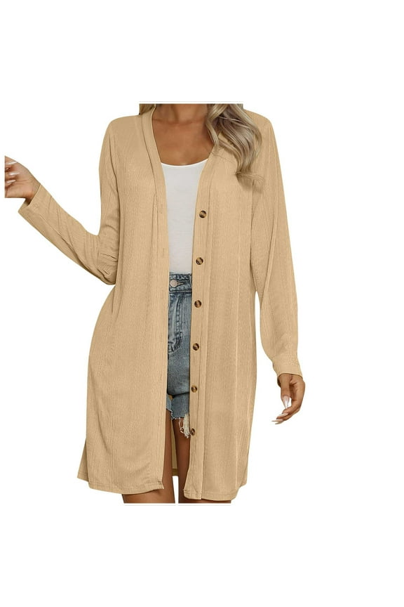 Essentials Women's Lightweight Longer Length Open-Front Long-Sleeve Cardigan Sweater (Available in Plus Size)