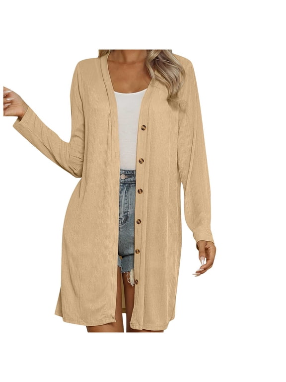 Essentials Women's Lightweight Longer Length Open-Front Long-Sleeve Cardigan Sweater (Available in Plus Size)
