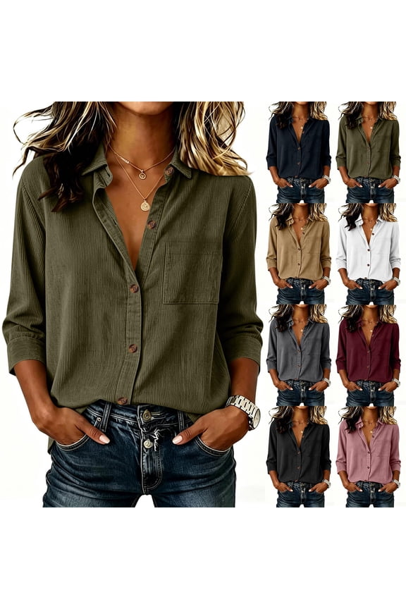 Fall Cardigan Sweaters for Women Lightweight 3/4 Sleeve Button Up Cardigans Soft Casual Drop Shoulder Corduroy Daily