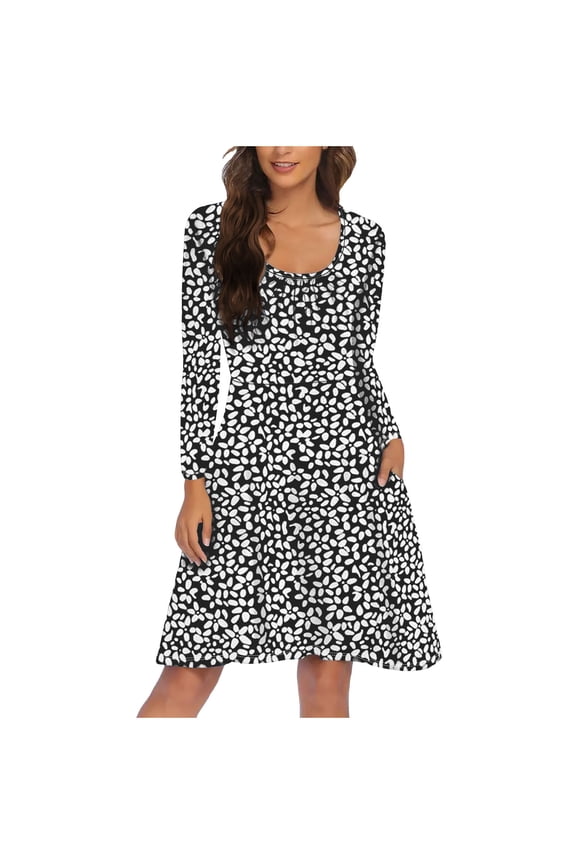 Fall Dresses for Women 2025 Boho Floral V Neck Long Sleeve Casual A-Line Mini Dress Sundress with Pocket