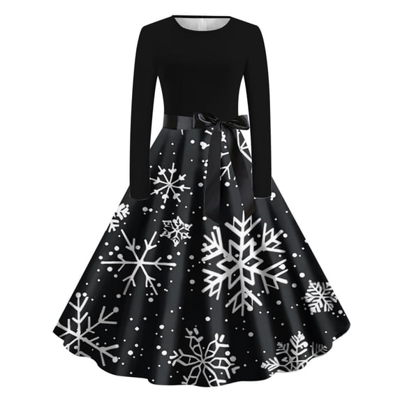 Neewe Fall Dresses for Women Christmas Long Sleeve Casual Crew Neck Dress 2025 A Line Dress