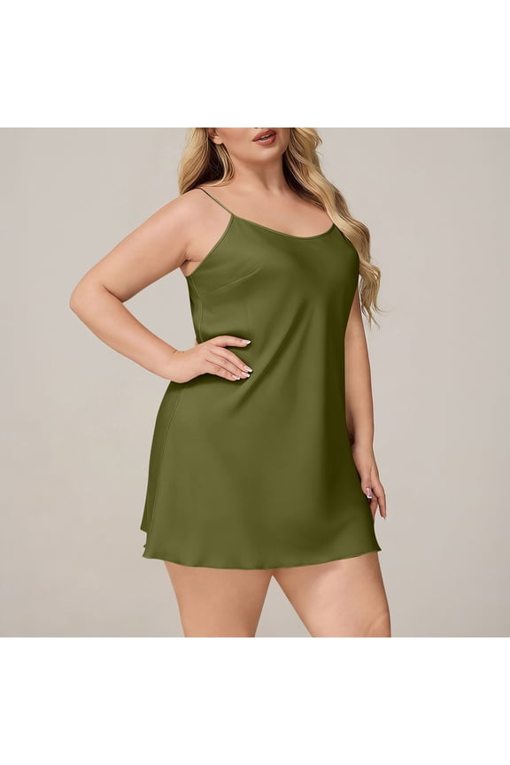 Ladies Plus Size Summer Mini Sleep Dress Loose Casual Plain Spaghetti Strap Tunic Waist Short Sleepdresses Daily