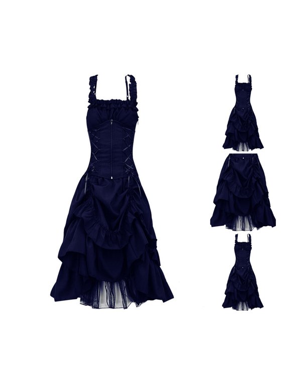 Ladies Sleeveless Gothic Dress with Drawstring Waist and Solid Color Loose Fit for Summer Casual Home Wear Beach Party and Daily Outings