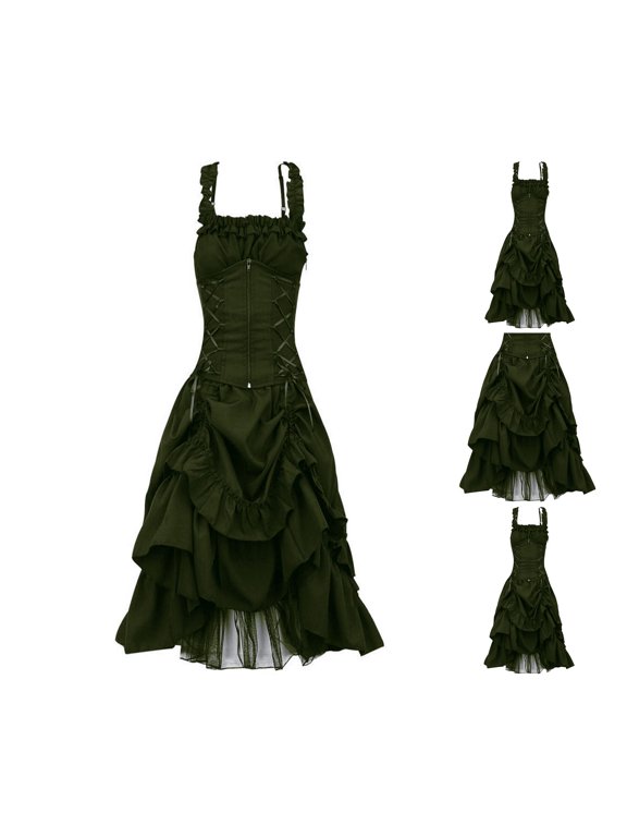 Ladies Sleeveless Gothic Dress with Drawstring Waist and Solid Color Loose Fit for Summer Casual Home Wear Beach Party and Daily Outings
