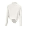 thumbnail image 1 of Neewe Lightweight Mock Turtleneck Crop Tops Long Sleeve Casual Base Layer for Women, 1 of 2