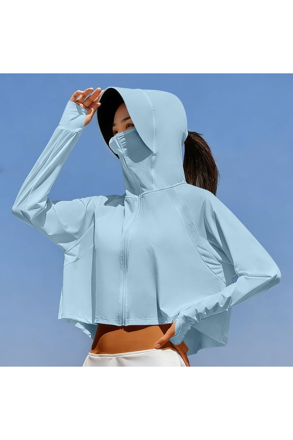 Lightweight Sun-Protection-Tops Women Outdoor UPF 50+ Hiking Tops Jacket Athletic Workout Crop Running