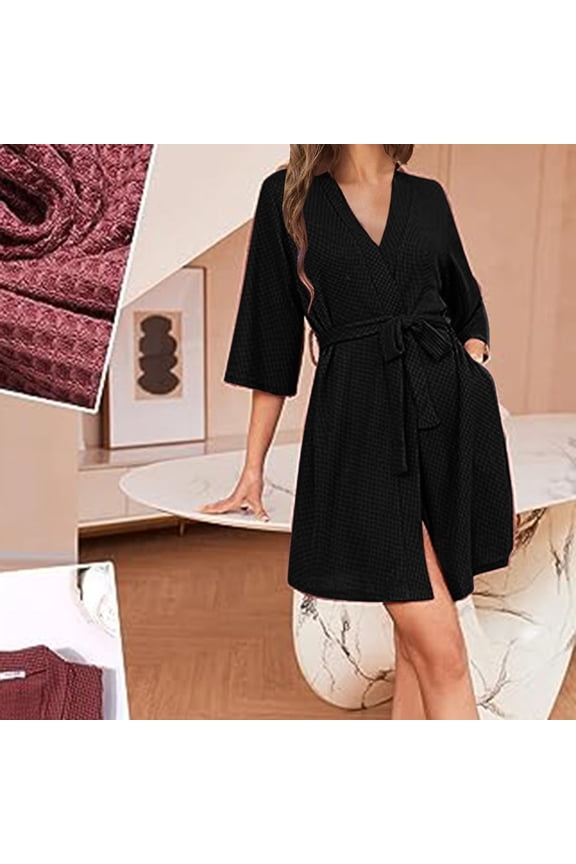 Lightweight Waffle Knit Bath, Spa & Bridesmaids Kimono Short Robes for Women