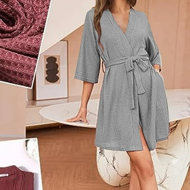 Neewe Lightweight Waffle Knit Bath, Spa & Bridesmaids Kimono Short Robes for Women