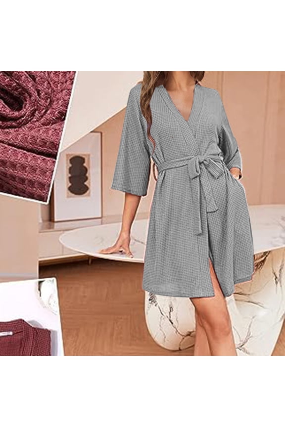 Lightweight Waffle Knit Bath, Spa & Bridesmaids Kimono Short Robes for Women