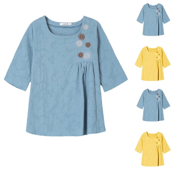 Neewe Linen Embroidered Womens Long Sleeve Shirts Casual Summer Fashion Ladie Tops Loose Fit Spring Lightweight Clothes Beach Vacation