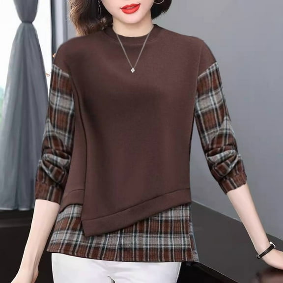 Neewe Long Sleeve Shirts for Women 2025 Fall Clothes Tunic Tops Loose Fit Dressy Crewneck Pullover Sweaters