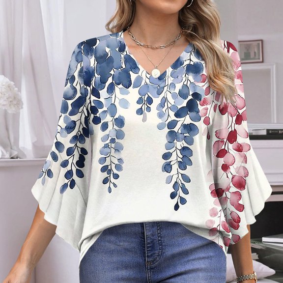 Neewe Long Sleeve Shirts for Women 2025 Fall Tops Floral Print Pleated Dressy Casual Blouses