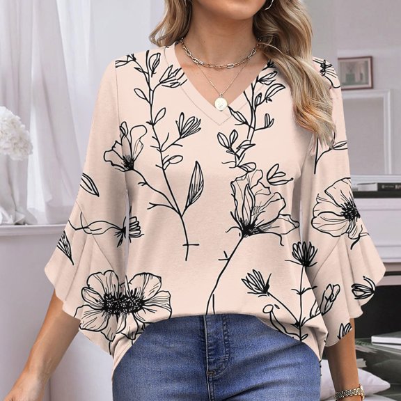 Neewe Long Sleeve Shirts for Women 2025 Fall Tops Floral Print Pleated Dressy Casual Blouses