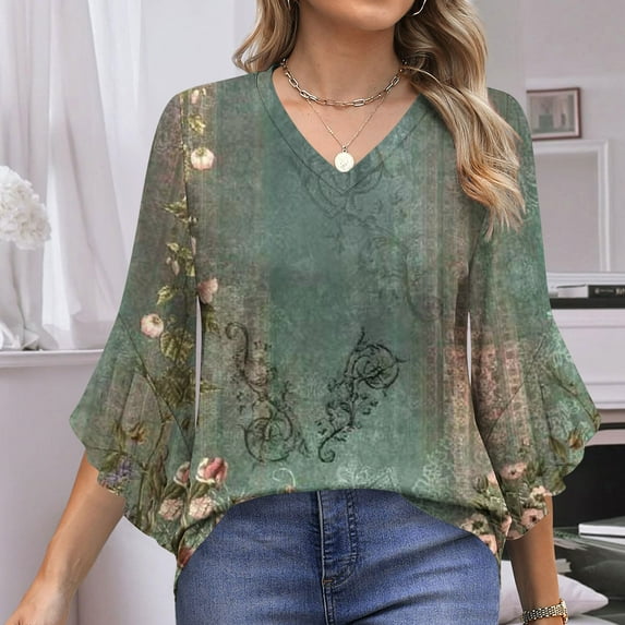 Neewe Long Sleeve Shirts for Women 2025 Fall Tops Floral Print Pleated Dressy Casual Blouses