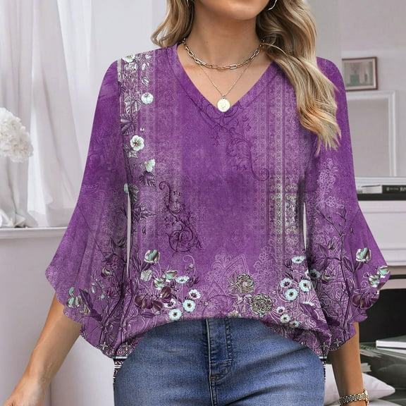 Neewe Long Sleeve Shirts for Women 2025 Fall Tops Floral Print Pleated Dressy Casual Blouses