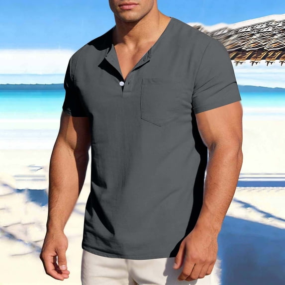 Neewe Men's Muscle Slim Henley Shirts Crewneck Longline T-Shirt Gym Workout Athletic Shirt Tees with Button