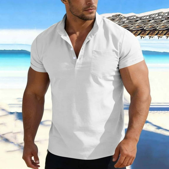 Neewe Men's Muscle Slim Henley Shirts Crewneck Longline T-Shirt Gym Workout Athletic Shirt Tees with Button