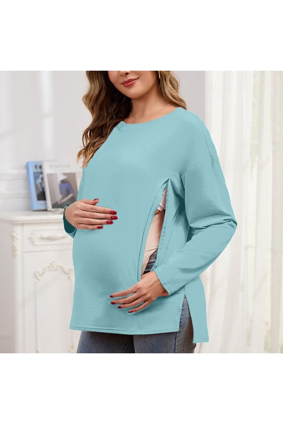 Nursing Shirts for Breastfeeding with Hidden Zippers Loose Fit Maternity Tops