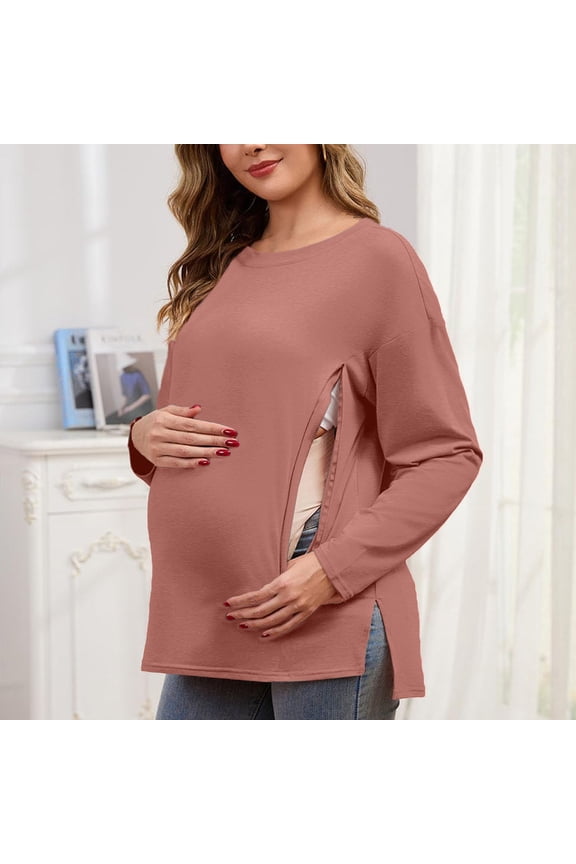 Nursing Shirts for Breastfeeding with Hidden Zippers Loose Fit Maternity Tops