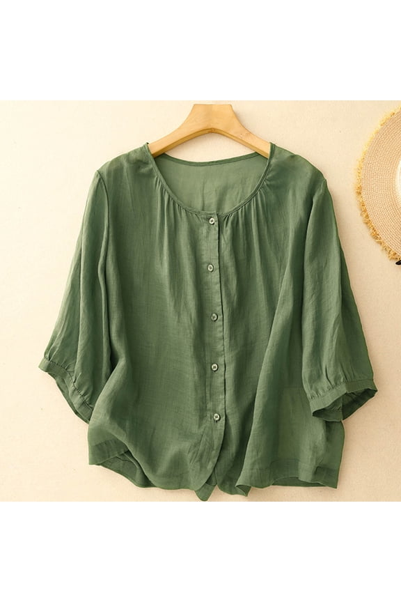Oversized Summer Crew Neck Linen Tops for Women Short Sleeve Cotton Blend Tee Shirts Multiple Color Options