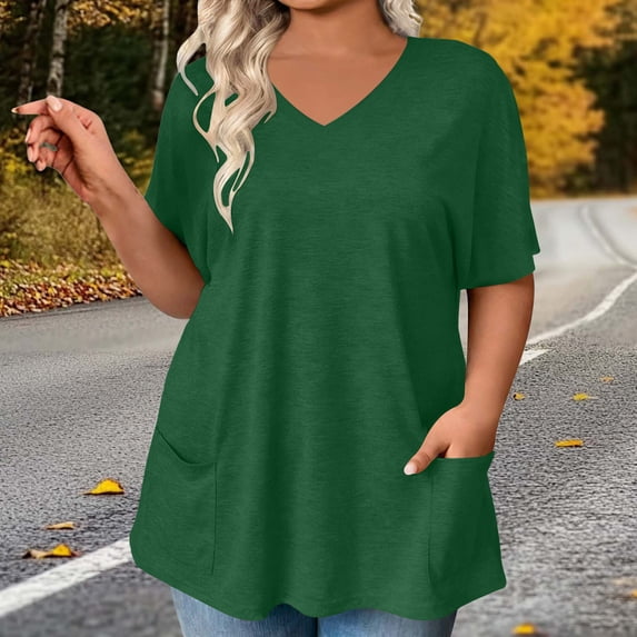 Neewe Plus Size Tops for Women Summer Trendy Shirts with Pocket Oversized Casual Loose Fit Tunic Tops