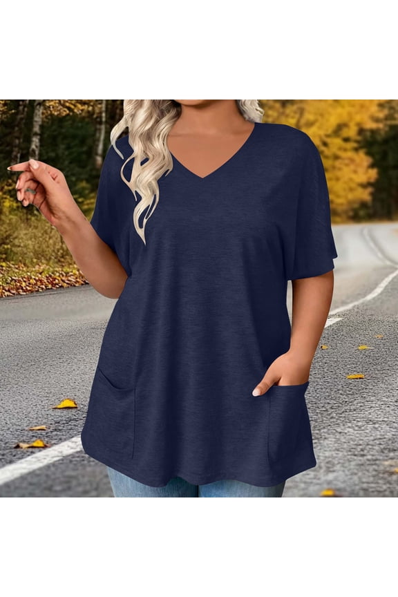 Plus Size Tops for Women Summer Trendy Shirts with Pocket Oversized Casual Loose Fit Tunic Tops