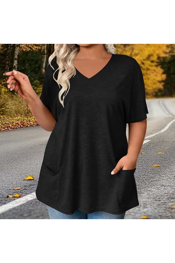 Plus Size Tops for Women Summer Trendy Shirts with Pocket Oversized Casual Loose Fit Tunic Tops