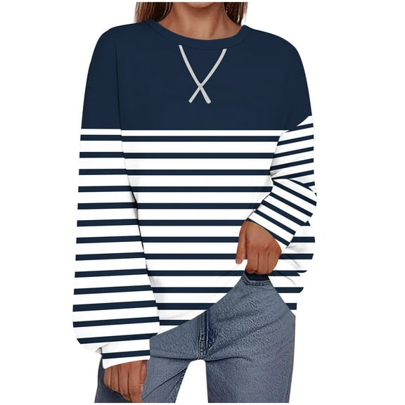 Neewe Plus Size Tops for Women Winter Long Sleeve Shirts Crew Neck Casual Loose Tunic Blouse