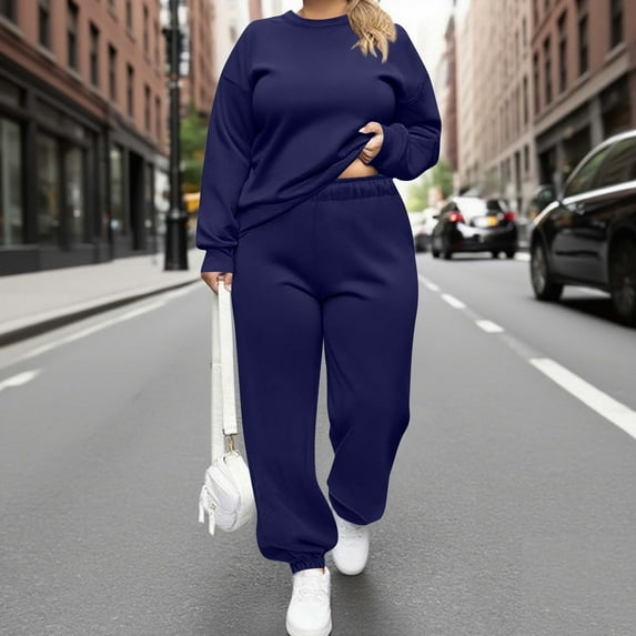 Neewe Plus Size Womens 2 Piece Outfits Lounge Sweatershirt Sweatsuit Sets Fall Fashion Clothes Airport Travel Pants Tracksuits