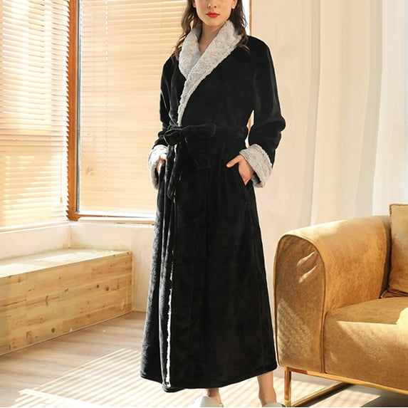 Neewe Premium Women's Robe Plush Soft Long Bathrobe Warm Shawl Collar Spa Robe