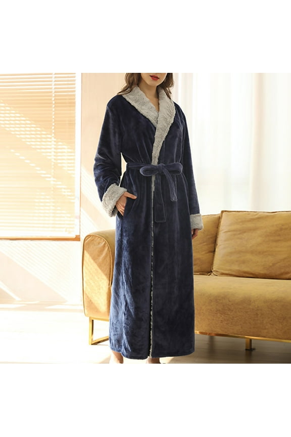 Premium Women's Robe Plush Soft Long Bathrobe Warm Shawl Collar Spa Robe