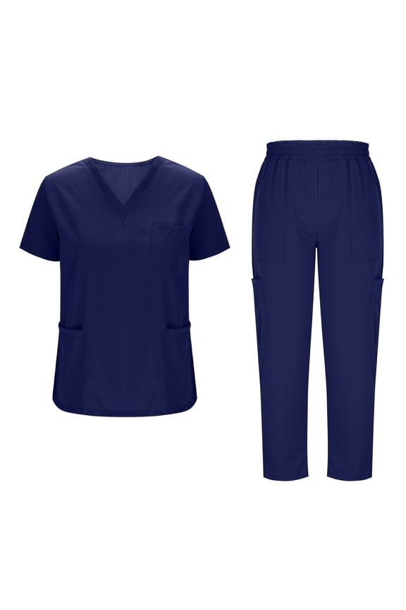 Scrubs Set for Women Nurse Uniform Jogger Suit Stretch Top & Pants with Drawstring Medical Nursing Uniform Set