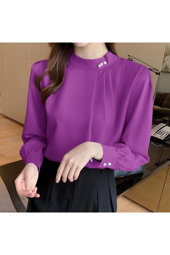 Silk Blouse for Women Long Sleeve Satin Button Down Shirts Casual Loose V-Neck Business Work Tunic Top