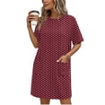thumbnail image 1 of Neewe Summer Midi Dresses for Women Loose Casual Classic Polka Dot Round Neck Short Sleeve Knee Dress with Pocket, 1 of 6
