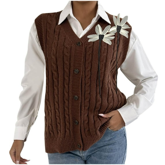 Neewe Sweater Vest for Women V Neck Sleeveless Knit Solid Casual Flower Pullover Tops