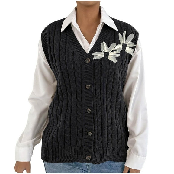 Neewe Sweater Vest for Women V Neck Sleeveless Knit Solid Casual Flower Pullover Tops