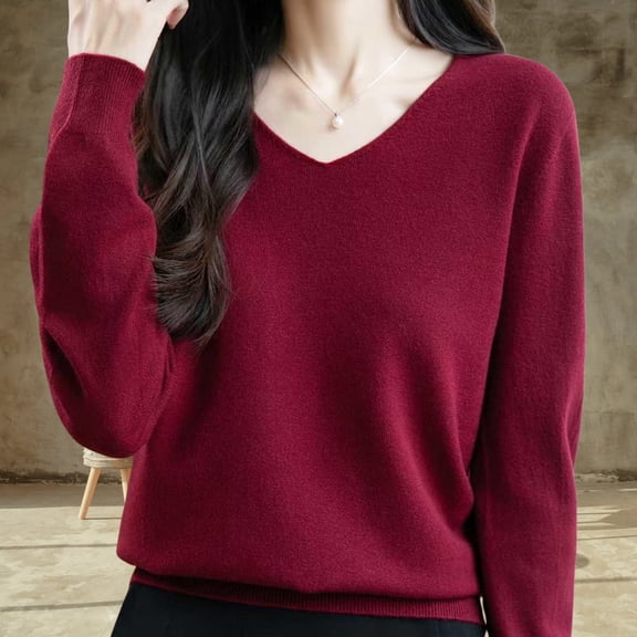 Neewe Sweaters for Women V Neck Casual Knit Long Sleeve Tops Lightweight Pullover Clothes Fall Fashion Outfits 2025
