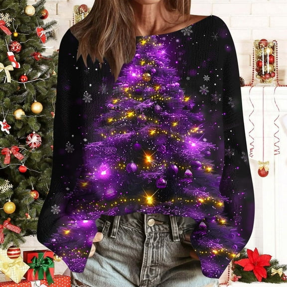 Neewe Sweatshirts for Women Crewneck Christmas Long Sleeve Loose Fit Knitting Cotton Tops Fashion 2025