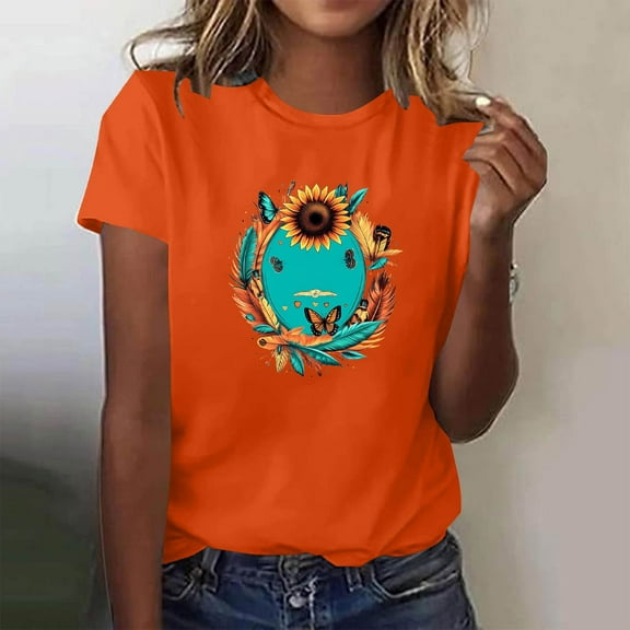 Neewe T Shirts for Women Summer Short Sleeve Crewneck Casual Cute Graphic Basic Tees Tops