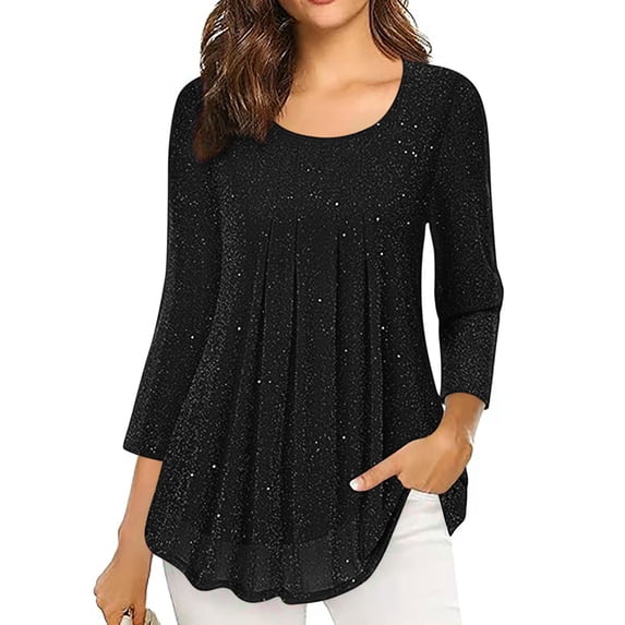 Neewe Tops for Women 3/4 Sleeve Crewneck Cute Basics Tees Casual Fashion Fall T Shirts Business Work Tee Top
