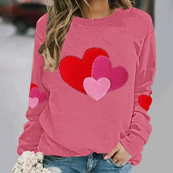Neewe Valentines Day Sweatshirt for Women Funny Love Heart Shirts Casual Valentine Pullover Long Sleeve Tops