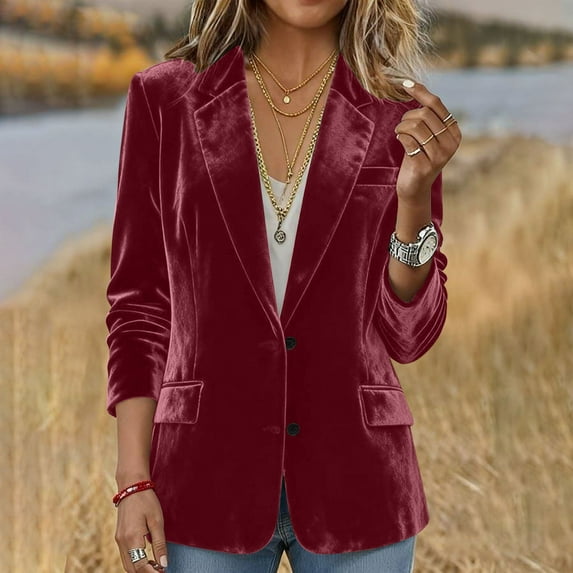 Neewe Velvet Blazers Jackets for Women Business Casual Long Suit Jacket Dressy Cardigan Blazer Work Office